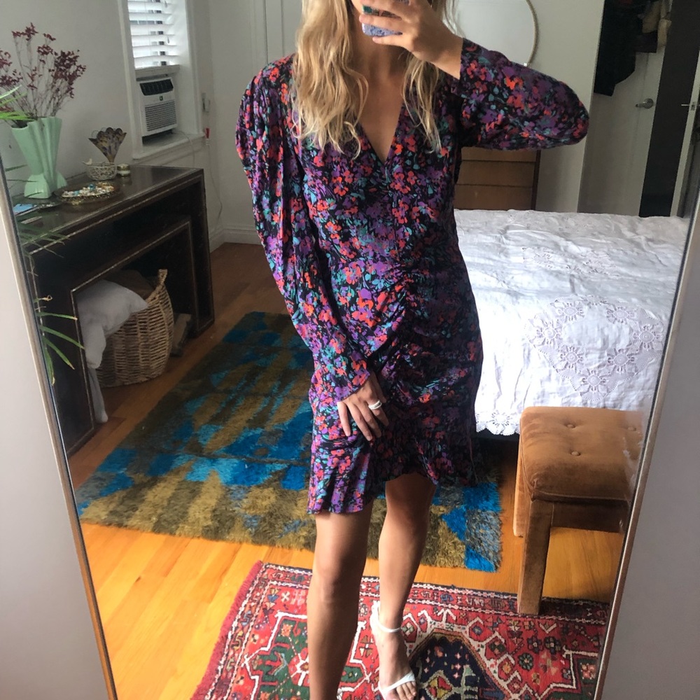 Zara floral ruched dress